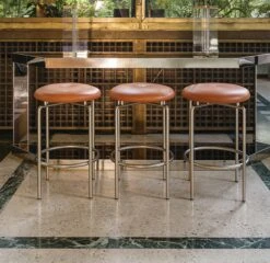 Circular Stool -Muutous Zone W DWR 2518564 100179779 satin nickel elegant leather british tan v1